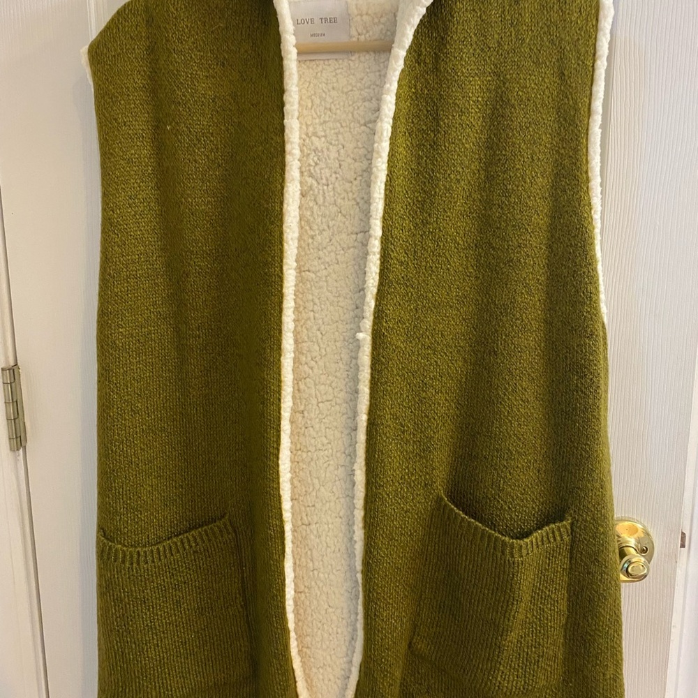 Love Tree Moss Green Open Front Cardigan
